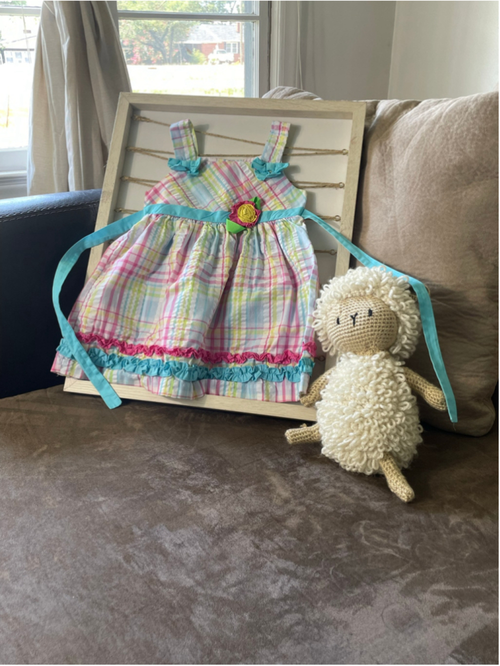 Vintabe Rare Editions Girls 24 Months Pastel Rainbow Plaid Dress Summer Ruffle